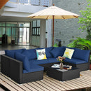 7 Pieces Sectional Wicker Furniture Sofa Set with Tempered Glass Top-Red