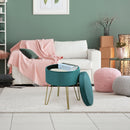 Round Velvet Storage Ottoman Footrest Stool Vanity Chair with Metal Legs
