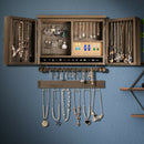 Vintage Wood Wall Mounted Jewelry Organizer with Barn Door-Brown