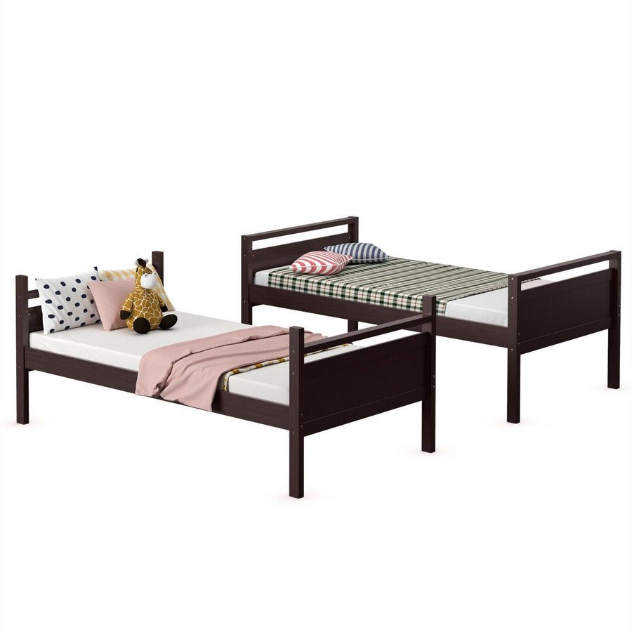 Twin Over Twin Bunk Bed Convertible 2 Individual Beds Wooden