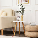 Mid Century Modern Round Side Sofa Coffee Table with Wooden Tray