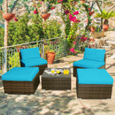 5 Pieces Patio Rattan Furniture Set with Cushioned Armless Sofa