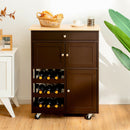 Kitchen Cart with Rubber Wood Top 3 Tier Wine Racks 2 Cabinets