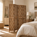 4-Panel Room Divider with Wave Cutout & Paulownia Frame