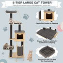 5-Tier Modern Wood Cat Tower with Washable Cushions-Gray