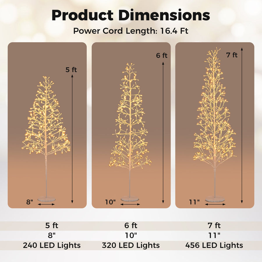 5/6/7 FT Lighted Birch Tree Pre-lit Twig Tree with 240/320/456 Warm White Light LED Lights