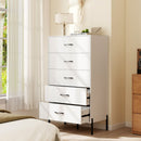 5-Drawer Modern Tall Chest of Drawers with Metal Legs-White