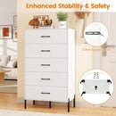 5-Drawer Modern Tall Chest of Drawers with Metal Legs-White