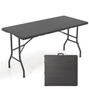 5FT Folding Picnic Table with Wood Grain HDPE Tabletop and Non-slip Foot Pads