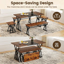 5-Piece Dining Room Set Industrial Rectangular Kitchen Table with 2 Benches and 2 Stools-Rustic Brown