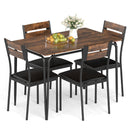 5-Piece Dining Table Set Industrial Rectangular Kitchen Table and 4 Armless Chairs-Rustic Brown