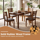 5-Piece Dining Table Set with Linen Fabric Upholstered Chairs and Solid Rubber Wood Frame for 4 People