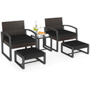 5-Piece Patio Conversation Set with 2 Ottomans and Tempered Glass Side Table