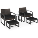 5-Piece Patio Conversation Set with 2 Ottomans and Tempered Glass Side Table