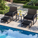 5-Piece Patio Conversation Set with 2 Ottomans and Tempered Glass Side Table
