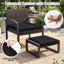 5-Piece Patio Conversation Set with 2 Ottomans and Tempered Glass Side Table