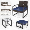 5-Piece Patio Conversation Set with 2 Ottomans and Tempered Glass Side Table