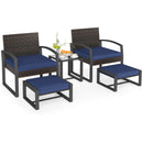 5-Piece Patio Conversation Set with 2 Ottomans and Tempered Glass Side Table