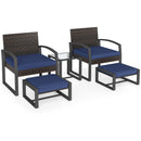 5-Piece Patio Conversation Set with 2 Ottomans and Tempered Glass Side Table