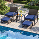 5-Piece Patio Conversation Set with 2 Ottomans and Tempered Glass Side Table