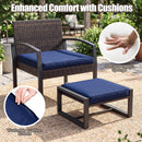 5-Piece Patio Conversation Set with 2 Ottomans and Tempered Glass Side Table
