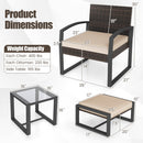5-Piece Patio Conversation Set with 2 Ottomans and Tempered Glass Side Table