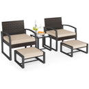 5-Piece Patio Conversation Set with 2 Ottomans and Tempered Glass Side Table