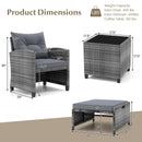 5 Piece Patio Rattan Furniture with 2 Ottomans and Tempered Glass Coffee Table