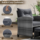 5 Piece Patio Rattan Furniture with 2 Ottomans and Tempered Glass Coffee Table