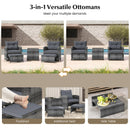 5 Piece Patio Rattan Furniture with 2 Ottomans and Tempered Glass Coffee Table