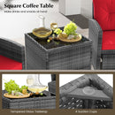5 Piece Patio Rattan Furniture with 2 Ottomans and Tempered Glass Coffee Table