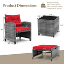 5 Piece Patio Rattan Furniture with 2 Ottomans and Tempered Glass Coffee Table
