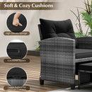 5 Piece Patio Rattan Furniture with 2 Ottomans and Tempered Glass Coffee Table
