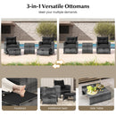 5 Piece Patio Rattan Furniture with 2 Ottomans and Tempered Glass Coffee Table