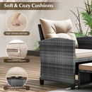 5 Piece Patio Rattan Furniture with 2 Ottomans and Tempered Glass Coffee Table