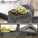 5 Piece Patio Rattan Furniture with 2 Ottomans and Tempered Glass Coffee Table