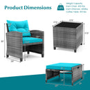 5 Piece Patio Rattan Furniture with 2 Ottomans and Tempered Glass Coffee Table