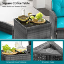 5 Piece Patio Rattan Furniture with 2 Ottomans and Tempered Glass Coffee Table