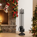 5-Pieces Fireplace Tool Set with Poker Tongs Brush Shovel and Round Stand