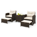 5 Pieces Patio Rattan Furniture with 2 Ottomans and Tempered Glass Coffee Table-Red