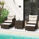 5 Pieces Patio Rattan Furniture with 2 Ottomans and Tempered Glass Coffee Table-Red