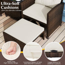 5 Pieces Patio Rattan Furniture with 2 Ottomans and Tempered Glass Coffee Table-Red