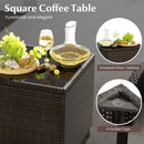 5 Pieces Patio Rattan Furniture with 2 Ottomans and Tempered Glass Coffee Table-Red