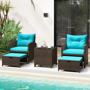 5 Pieces Patio Rattan Furniture with 2 Ottomans and Tempered Glass Coffee Table-Red