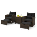 5 Pieces Patio Rattan Furniture with 2 Ottomans and Tempered Glass Coffee Table-Red