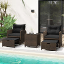 5 Pieces Patio Rattan Furniture with 2 Ottomans and Tempered Glass Coffee Table-Red