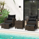 5 Pieces Patio Rattan Furniture with 2 Ottomans and Tempered Glass Coffee Table-Red