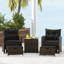 5 Pieces Patio Rattan Furniture with 2 Ottomans and Tempered Glass Coffee Table-Red