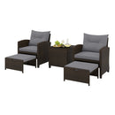 5 Pieces Patio Rattan Furniture with 2 Ottomans and Tempered Glass Coffee Table-Red