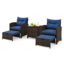 5 Pieces Patio Rattan Furniture with 2 Ottomans and Tempered Glass Coffee Table-Red